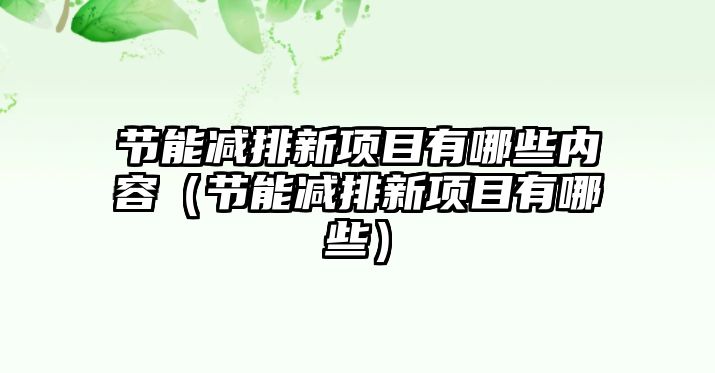 節(jié)能減排新項(xiàng)目有哪些內(nèi)容（節(jié)能減排新項(xiàng)目有哪些）