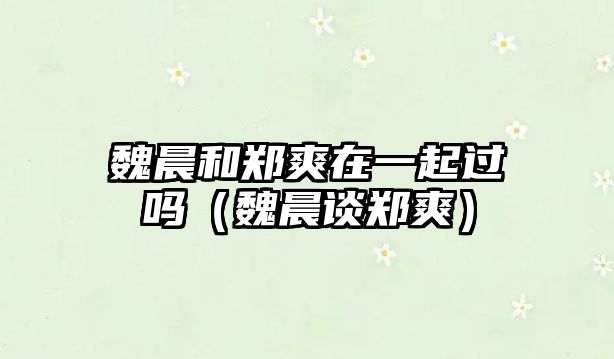 魏晨和鄭爽在一起過嗎（魏晨談鄭爽）