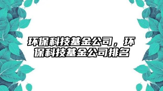環(huán)?？萍蓟鸸?，環(huán)保科技基金公司排名