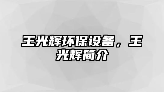 王光輝環(huán)保設(shè)備，王光輝簡介